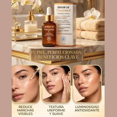 Piel más brillante, suave y pareja con el Serum de Vitamina C - Antioxidantes y Ácido Hialurónico