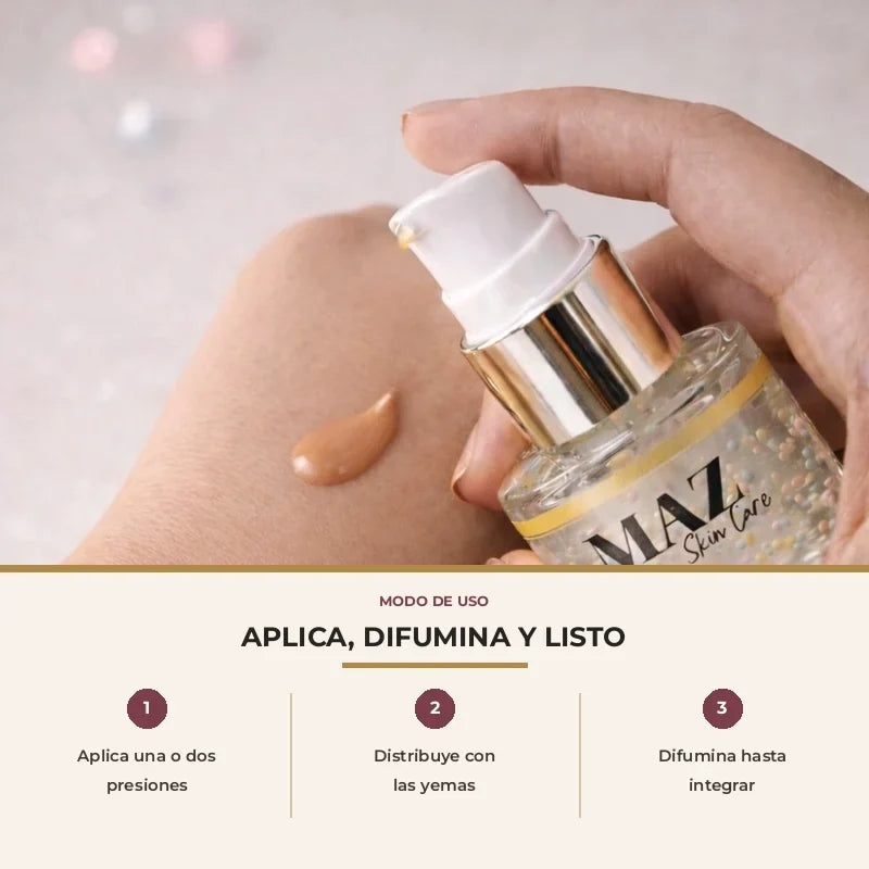 Aplicación real del Serum Glass Skin con una pequeña cantidad de tono nude sobre la piel.